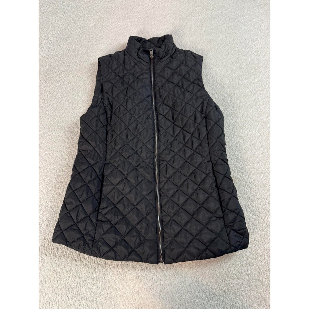Banana Republic Womens Full Zip Quilted Vest Jacket‎ Mock Neck Lined Black XS